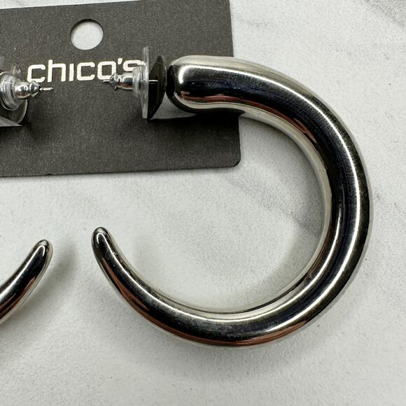 Chico's Portia Chunky Hoop Silver Tone Earrings Pierced Pair - Picture 4 of 9